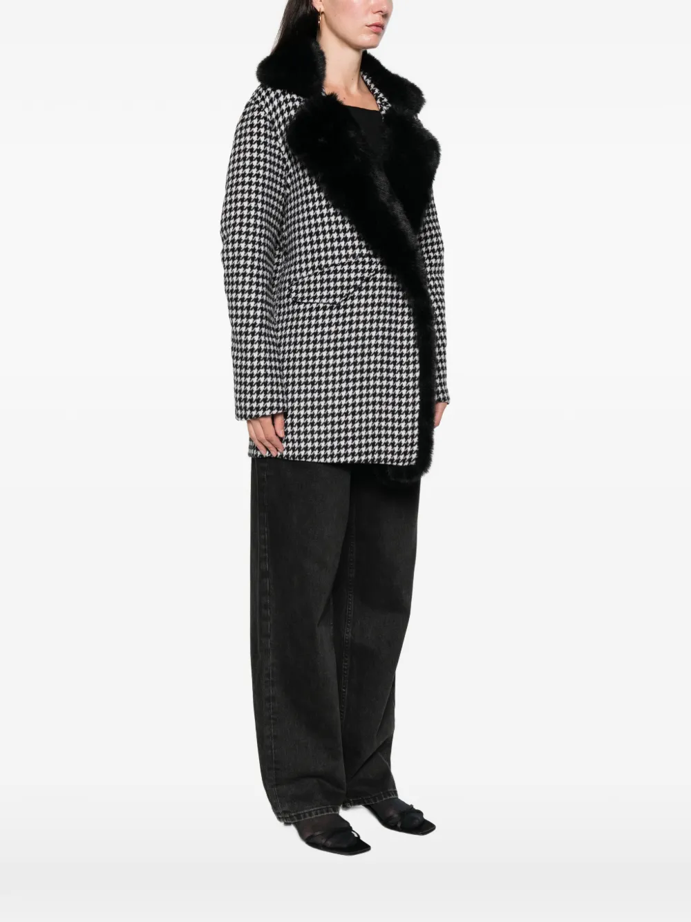 Ava Adore Houndstooth Faux Fur Coat In Multi