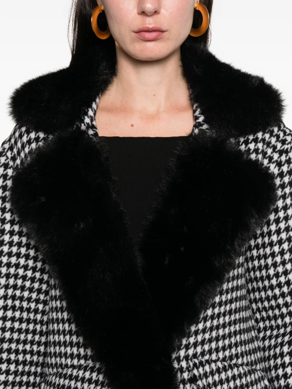 Ava Adore Houndstooth Faux Fur Coat In Multi