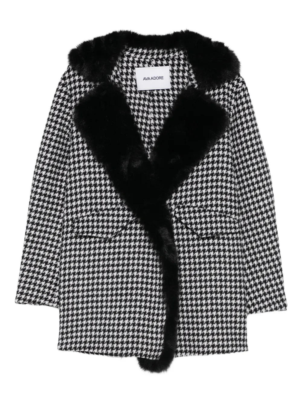 Ava Adore houndstooth faux fur coat | Black | Image 1