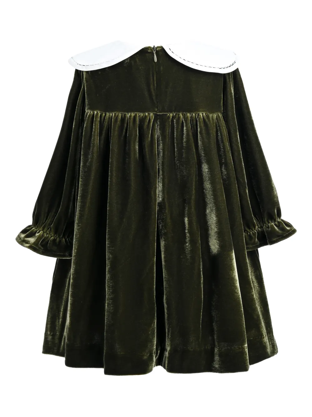 Tulleen Jurk met fluweel-effect en bloemenkraag - Groen