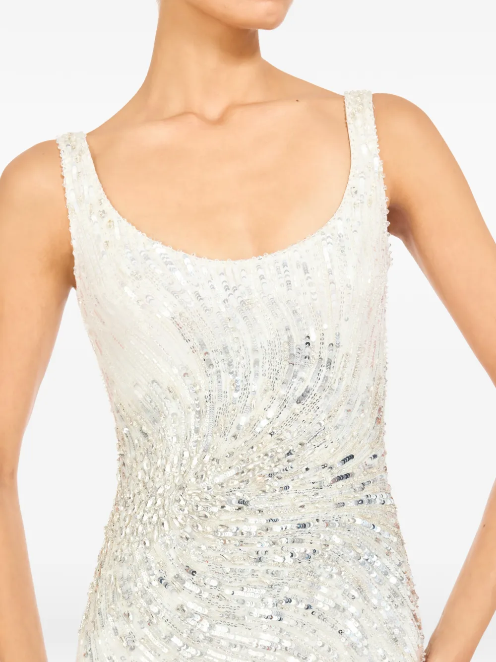 Jenny Packham Noella Sequined Embellished Fringed Mini Dress In Neutral