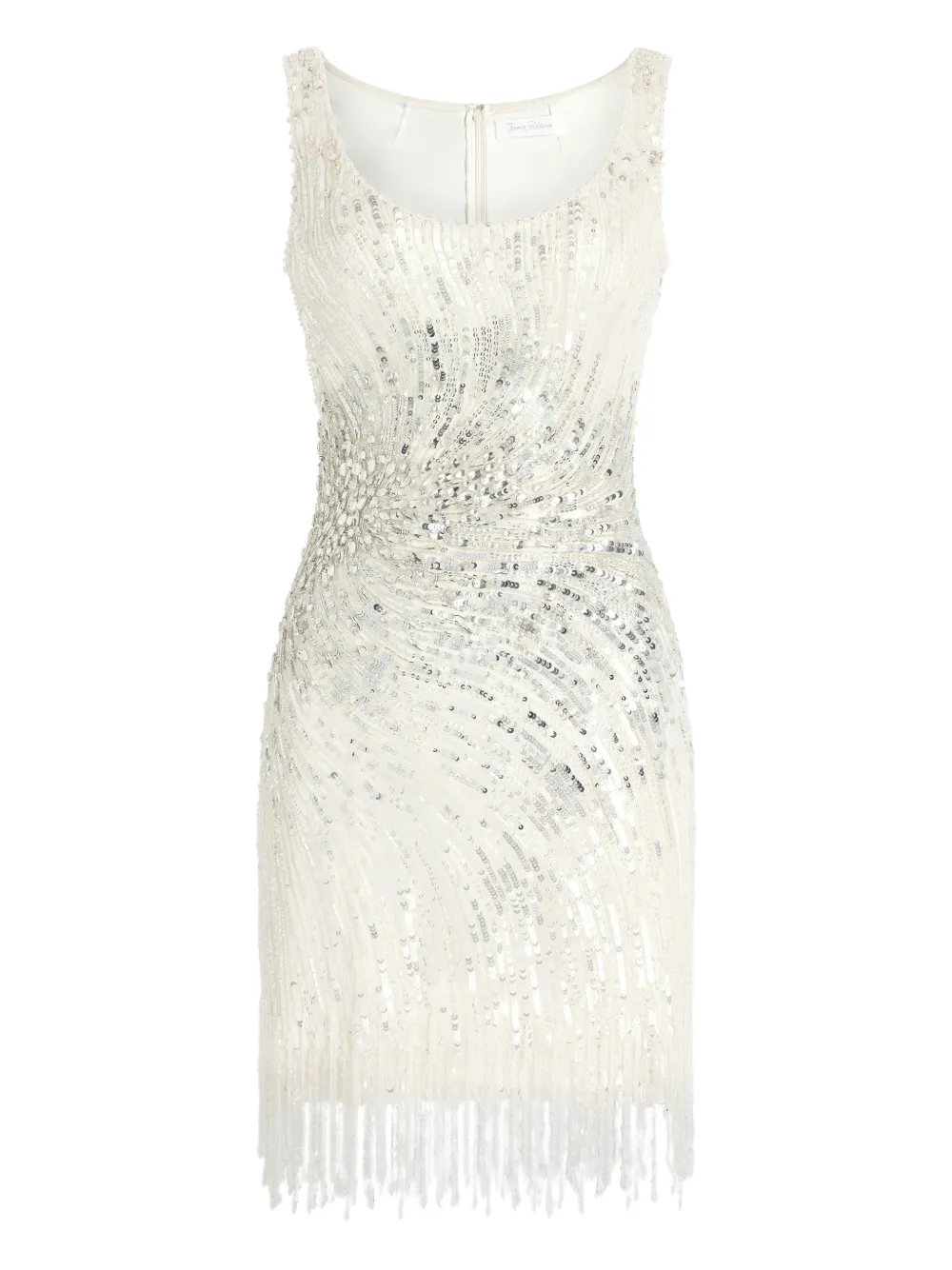 Jenny Packham Noella Sequined Embellished Fringed Mini Dress In Neutral