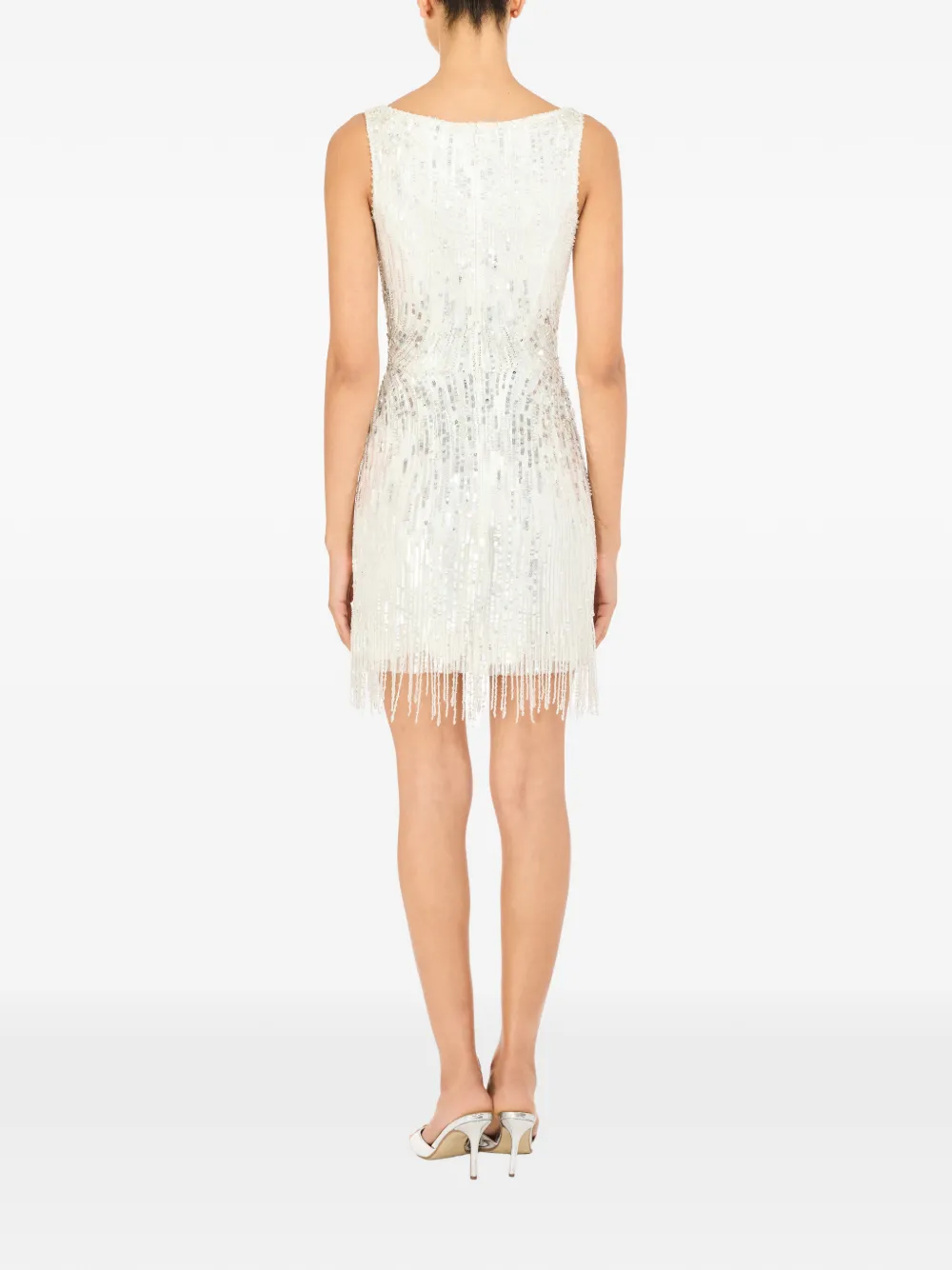 Jenny Packham Noella Sequined Embellished Fringed Mini Dress In Neutral