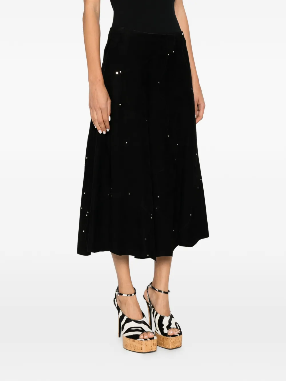 Chloé Crystal-embellished A-line Midi Skirt in Black, view 3