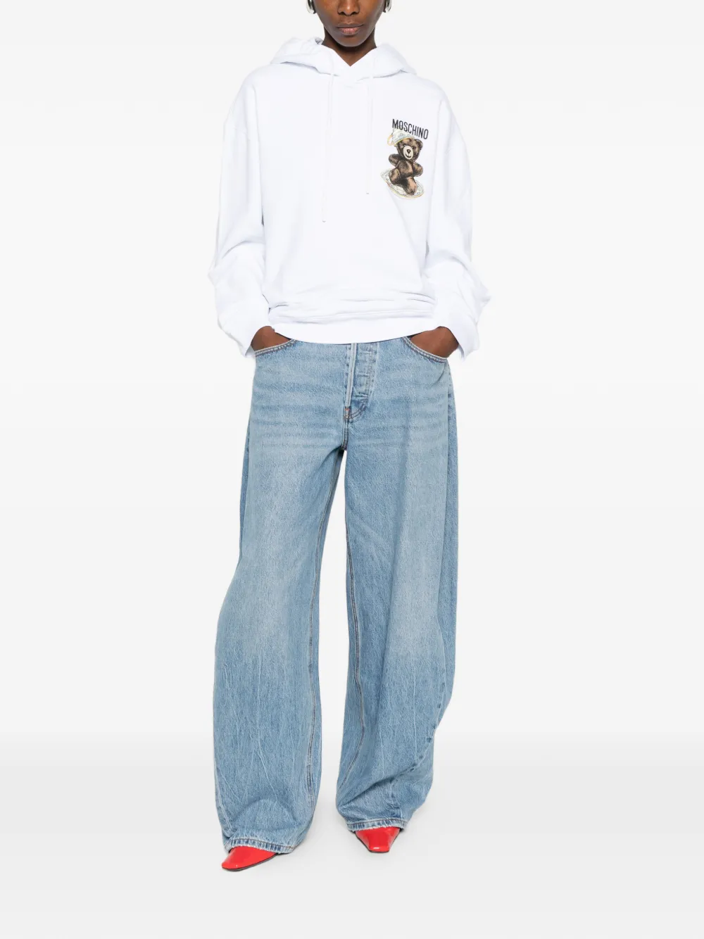 Moschino graphic-print long-sleeve hoodie - Wit