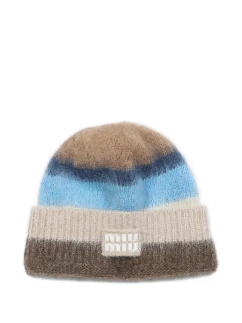 Miu Miu striped logo-patch beanie hat