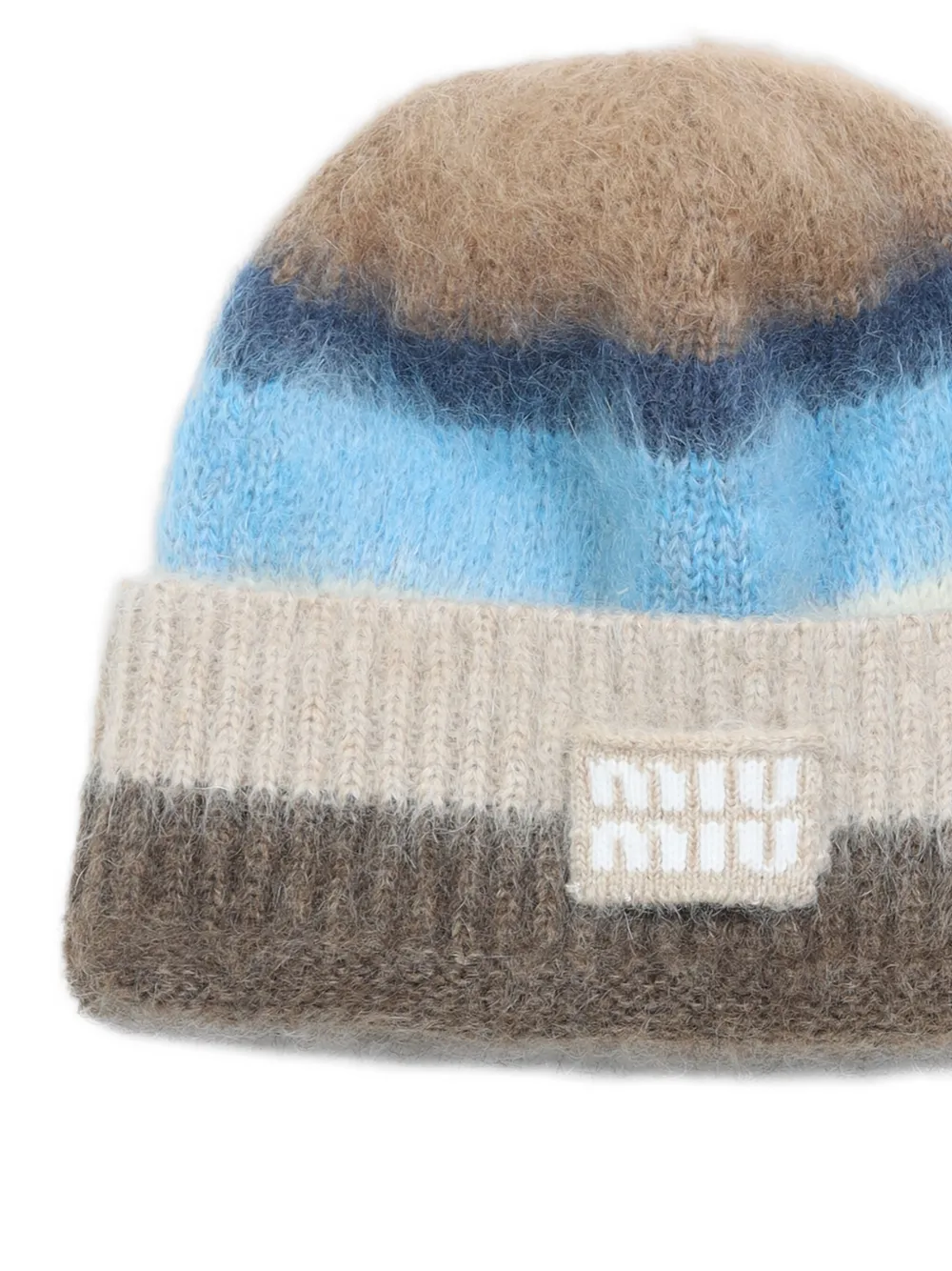 Miu Miu striped logo-patch beanie hat - Bruin