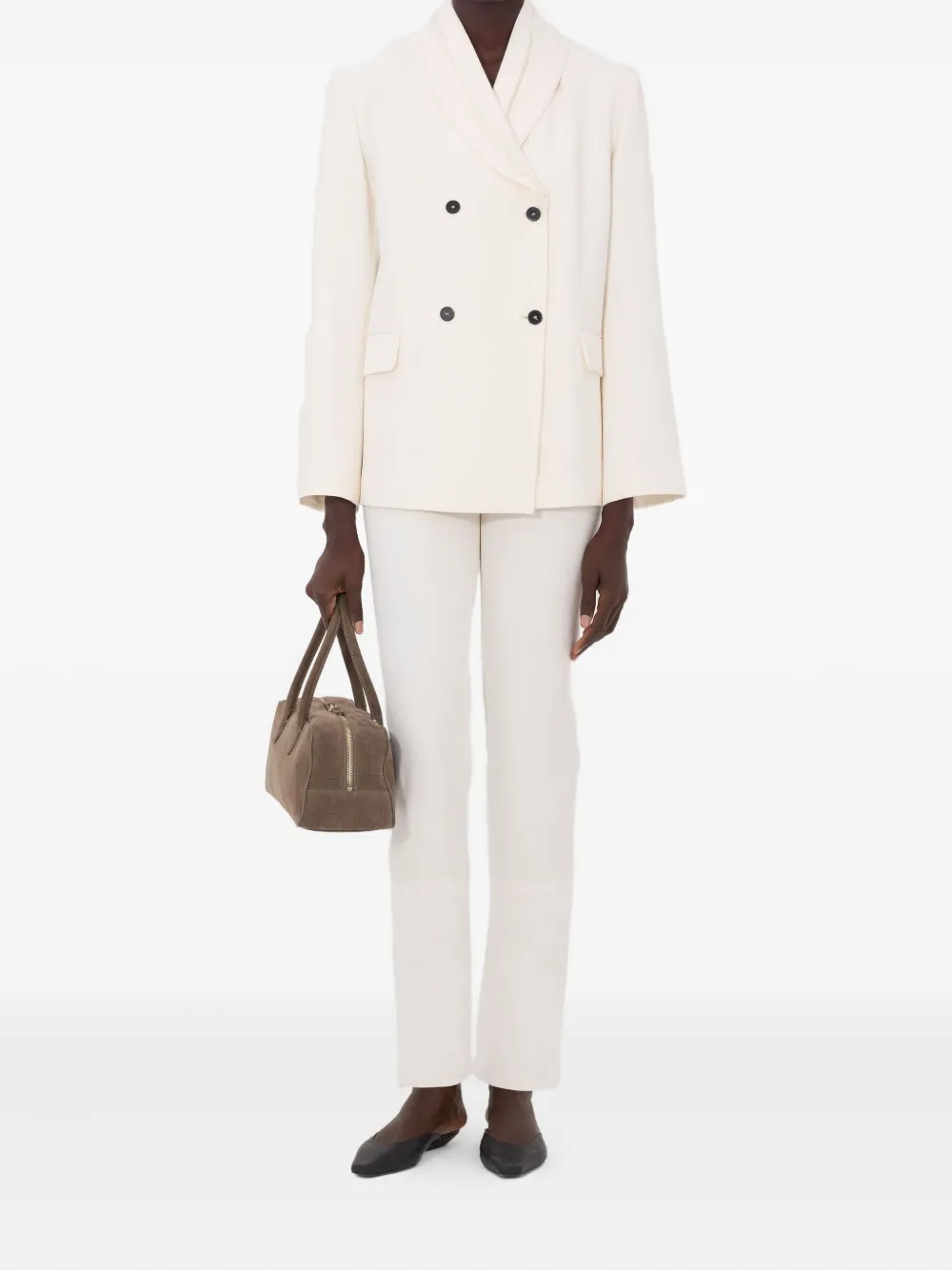 LouLou de Saison Jiha jack met dubbele rij knopen en sjaalkraag Beige