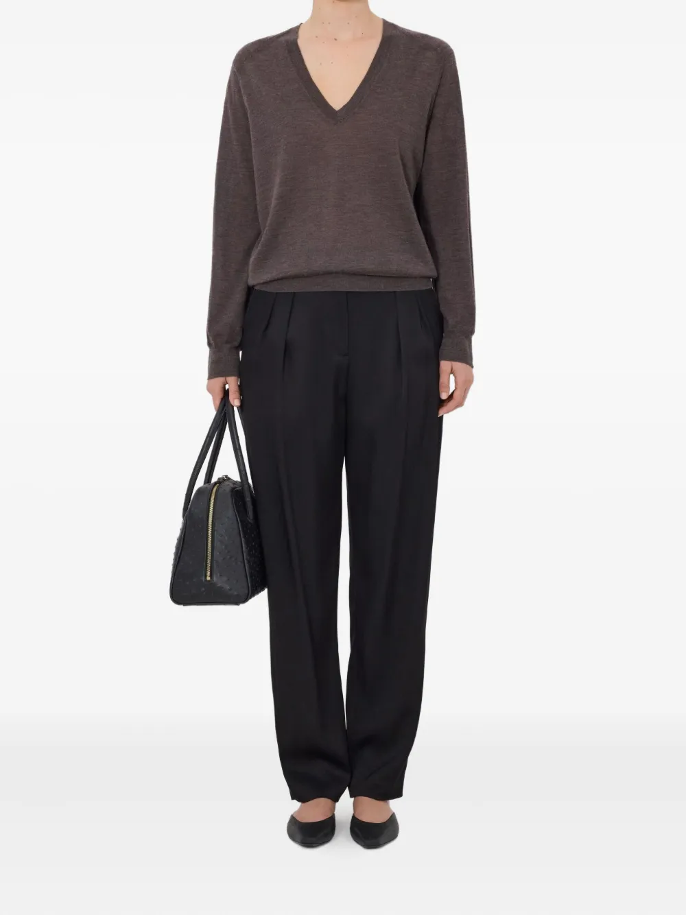  Loulou De Saison Julio V-neck Ribbed Sweater - Brown 