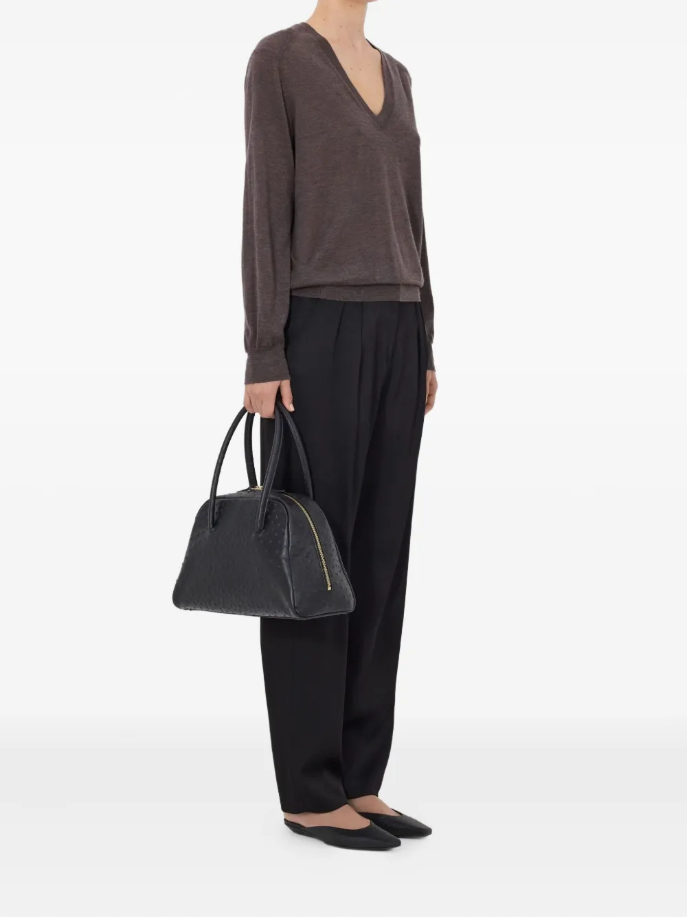  Loulou De Saison Julio V-neck Ribbed Sweater - Brown 