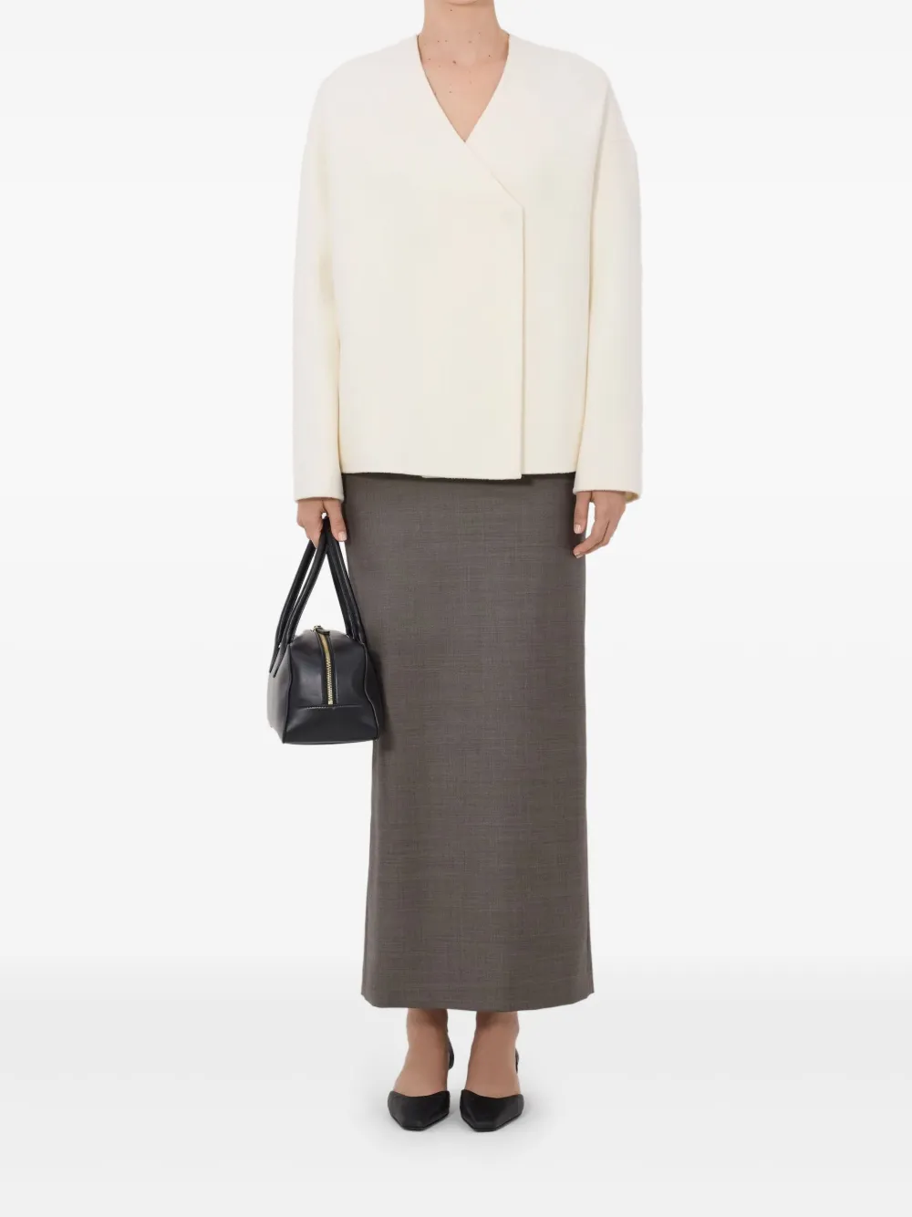 Loulou De Saison Maara Asymmetric V-neck Jacket In Neutral