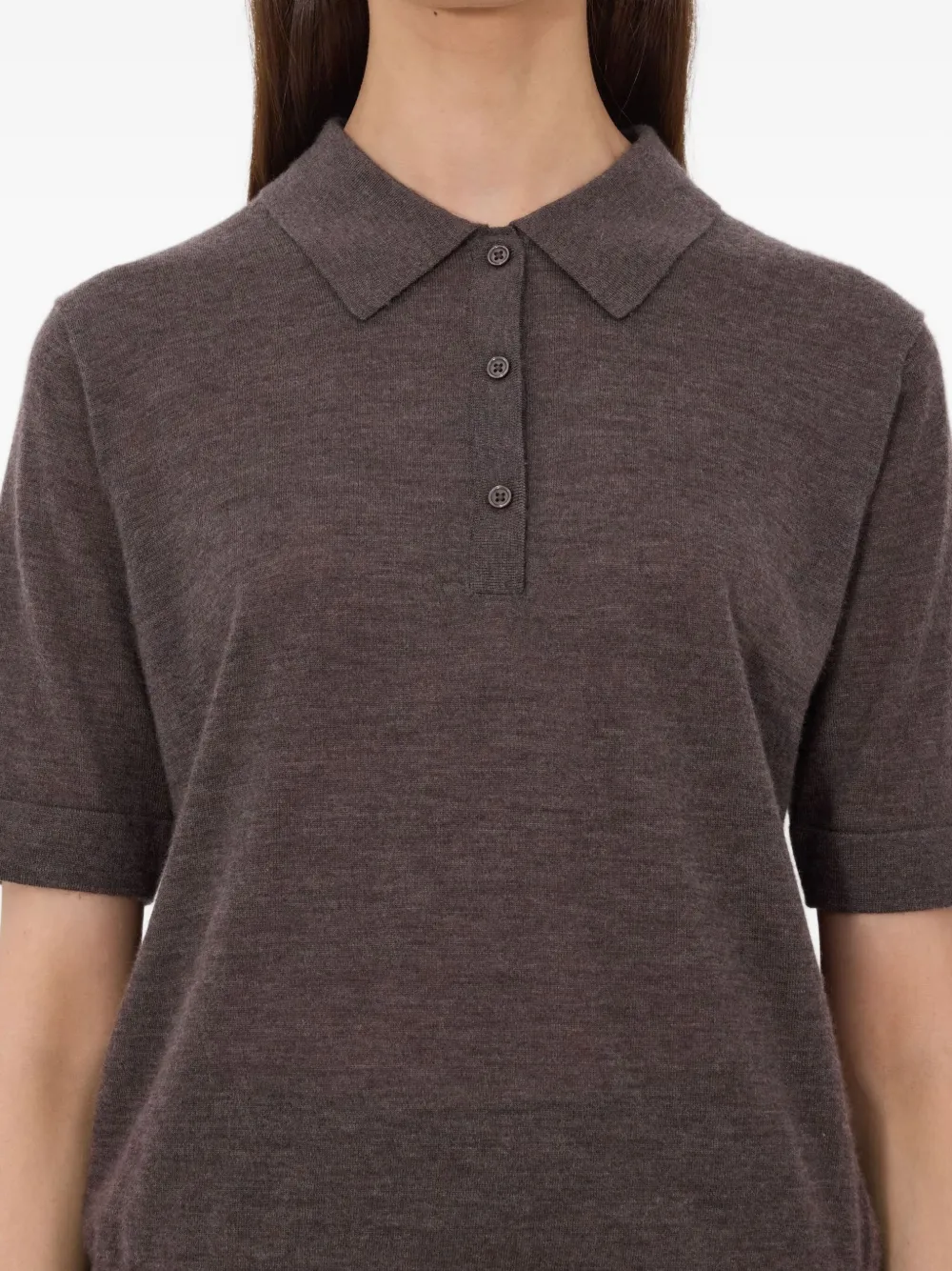 LouLou de Saison Migo geribbeld poloshirt met knoop Bruin