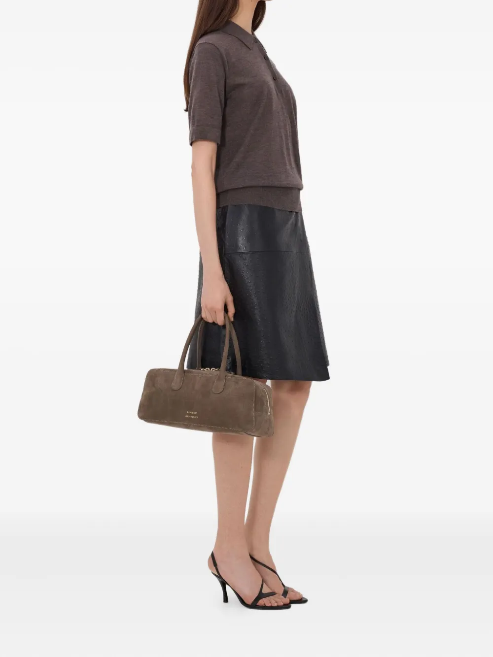 LouLou de Saison Migo geribbeld poloshirt met knoop Bruin