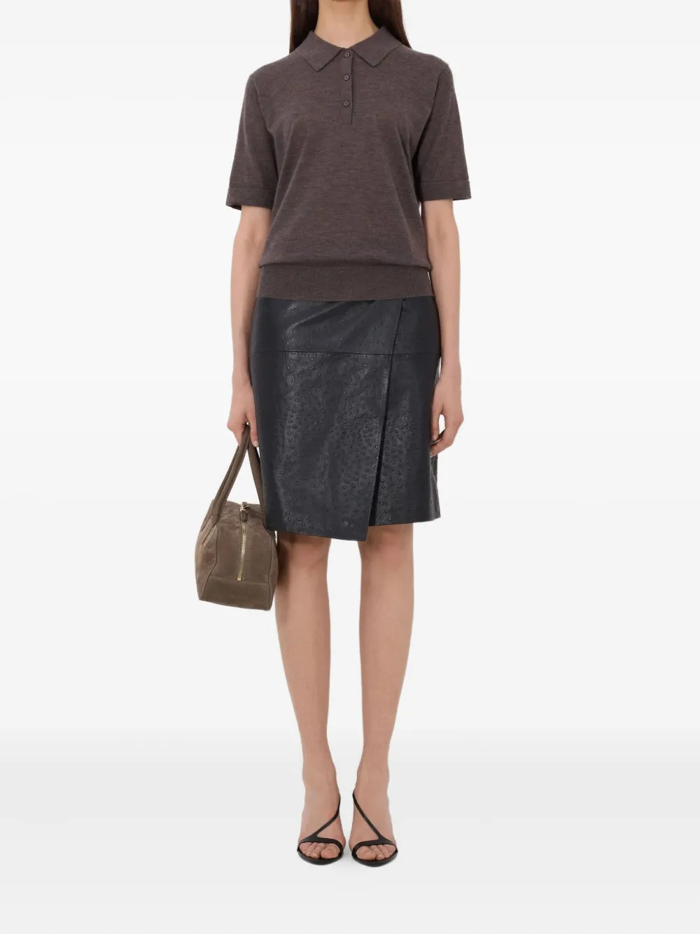 LouLou de Saison Migo geribbeld poloshirt met knoop Bruin