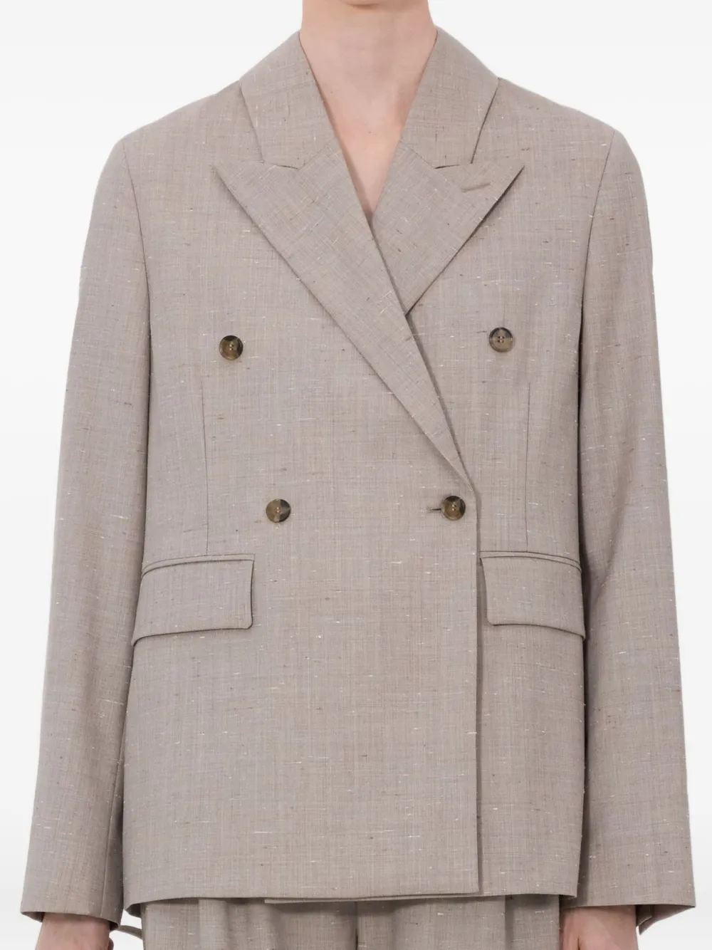 LouLou de Saison Norma blazer met dubbele rij knopen en puntige revers Beige