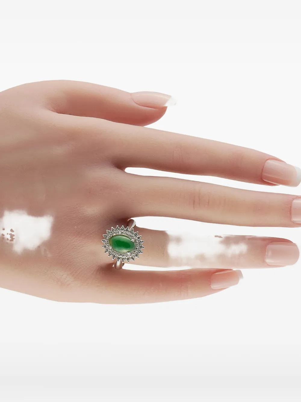 Pre-owned Lb Exclusive Platinum Diamond Jade Cluster Ring In Silver