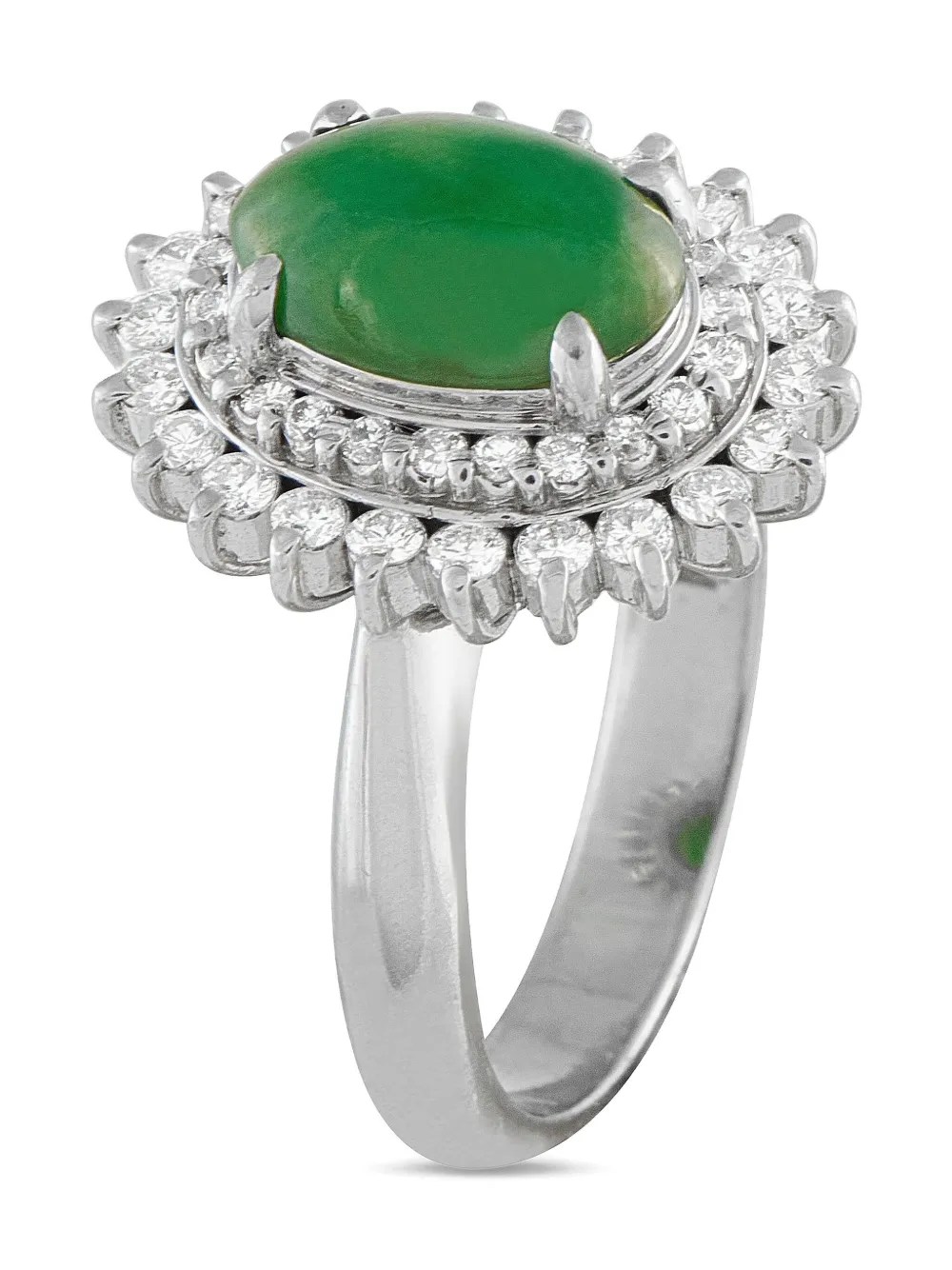 Pre-owned Lb Exclusive Platinum Diamond Jade Cluster Ring In Silver