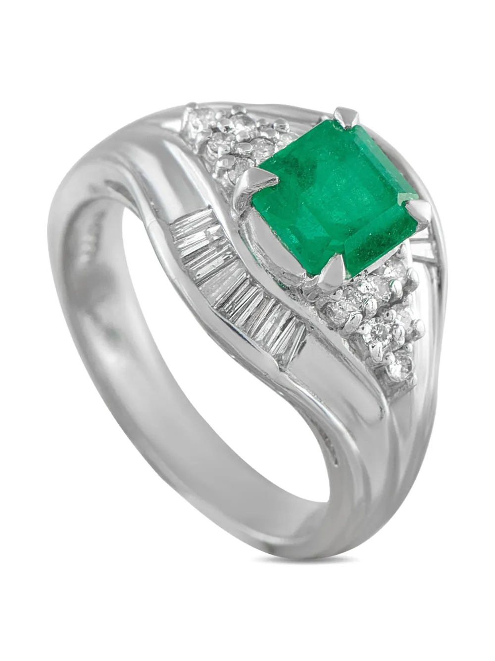 LB Exclusive Platinum diamond emerald accent-stone ring - シルバートーン LB Exclusive Platinum diamond emerald accent-stone ring - シルバートーン