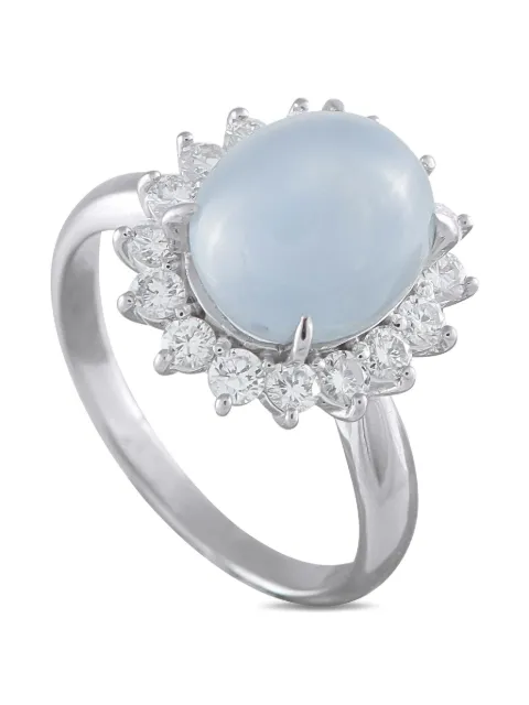 LB Exclusive Platinum diamond sapphire halo ring