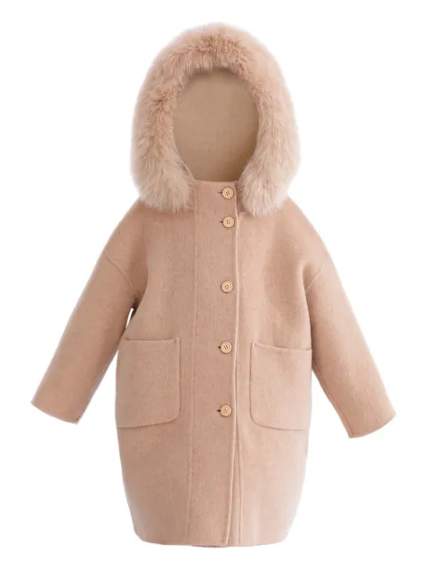Tulleen faux fur-hooded wool coat