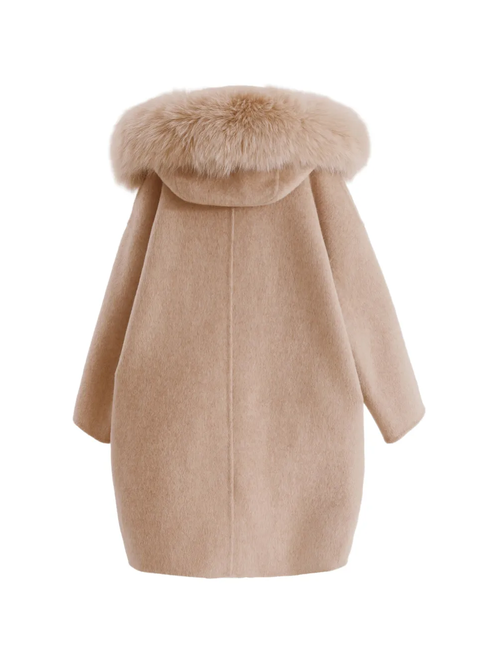 Tulleen Wollen jas met capuchon van imitatiebont Beige