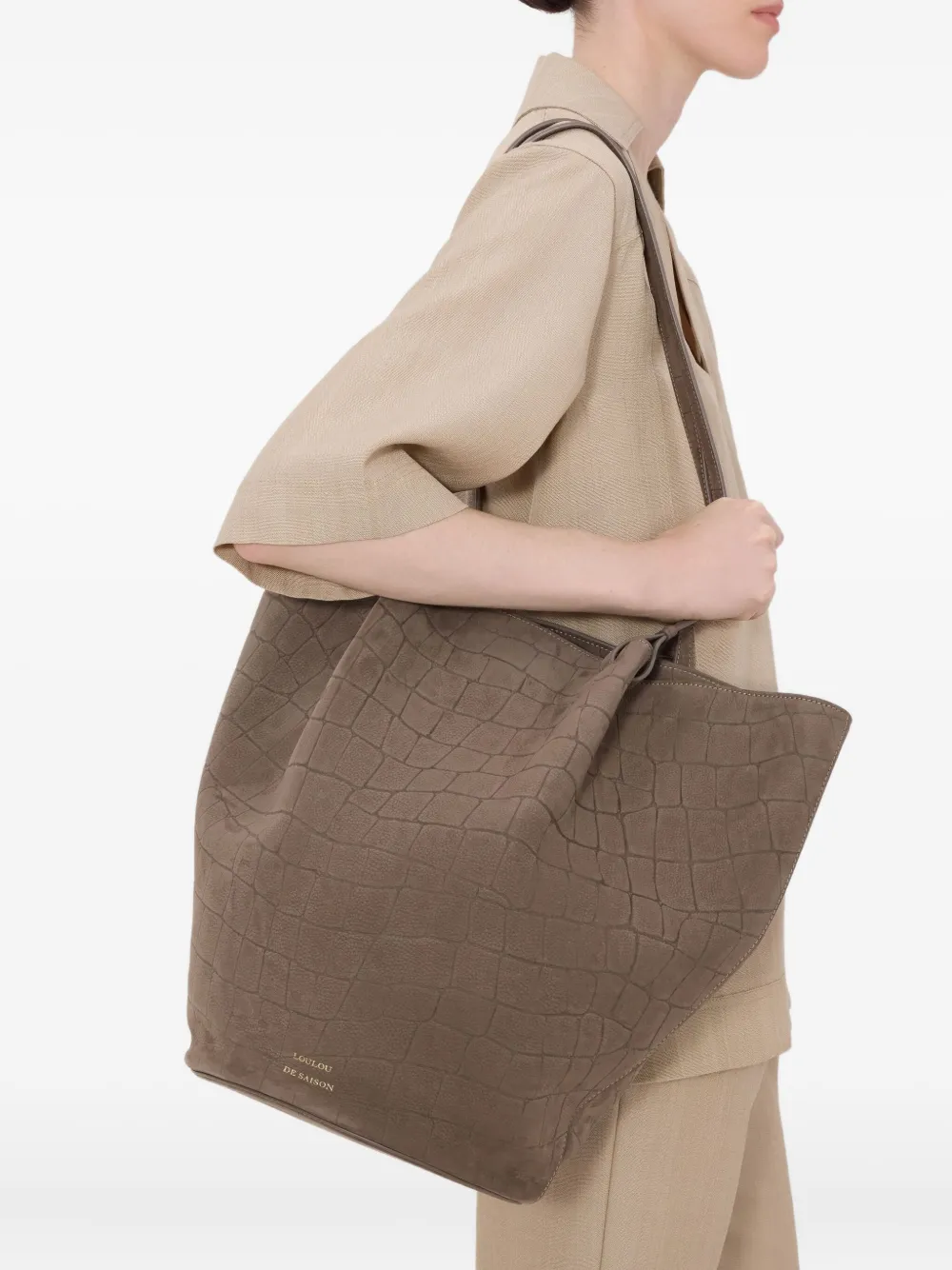 LouLou de Saison Rudy shopper met krokodillen-reli&euml;f - Bruin