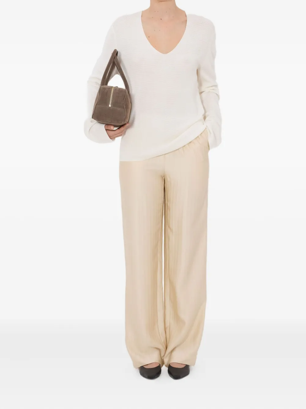 LouLou de Saison Trui met V-hals en lange mouwen Beige