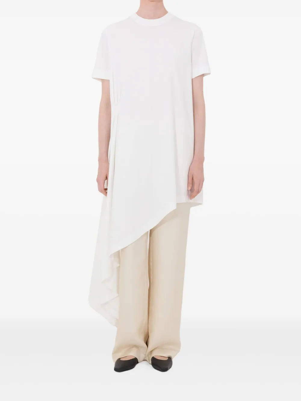 LouLou de Saison Igari asymmetrische T-shirtjurk met plooien - Wit