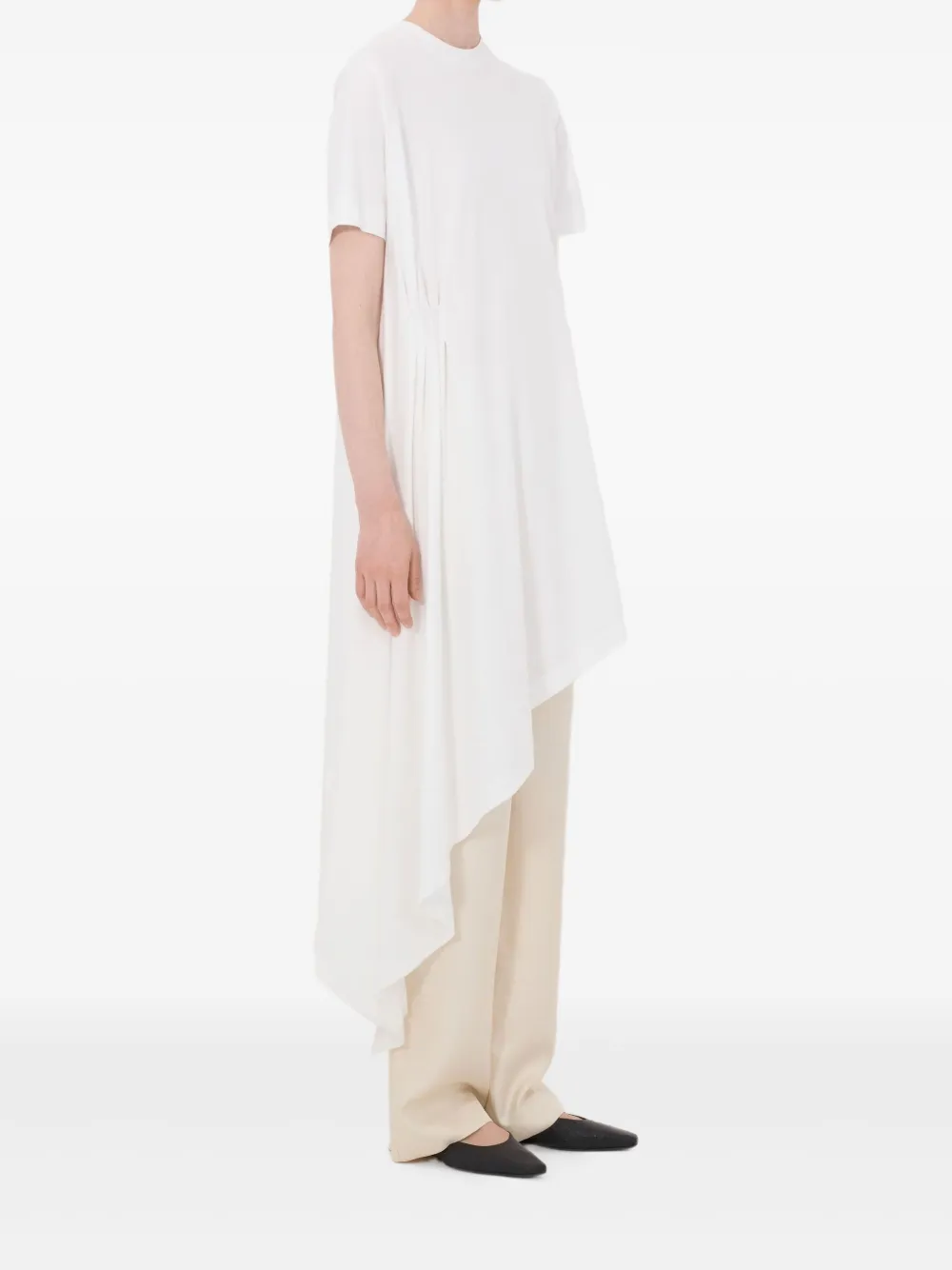 Loulou De Saison Igari Asymmetric Pleated T-shirt Dress In White