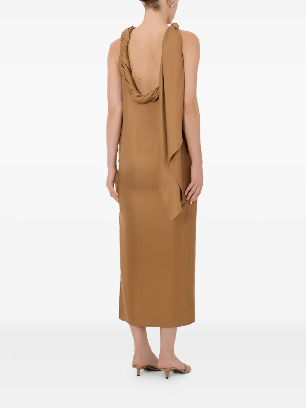 LouLou de Saison Susan midi-jurk met gedraaide kraag Bruin