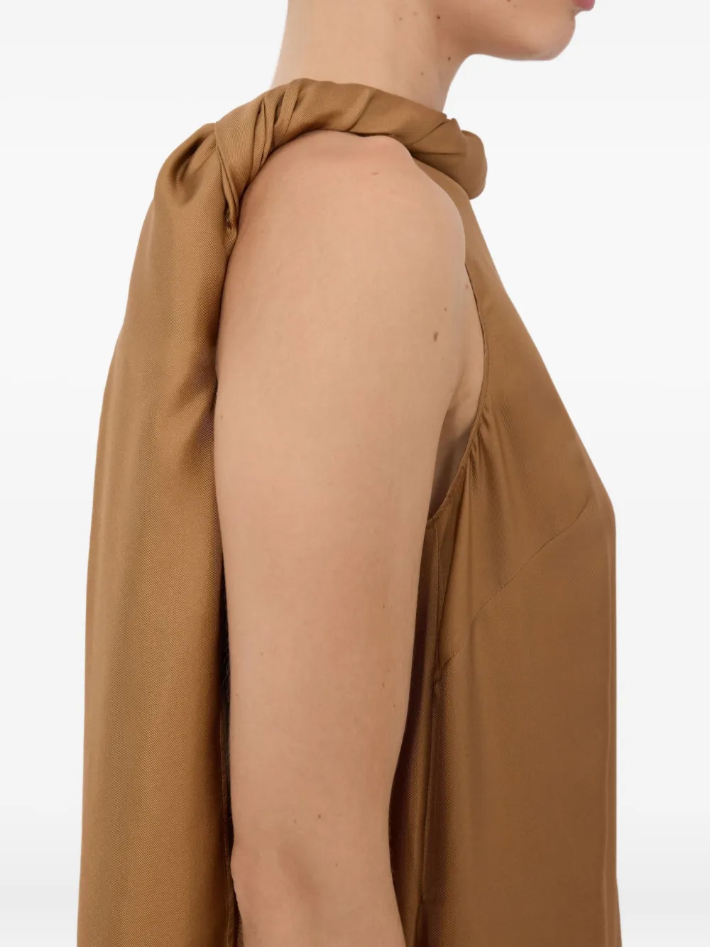 LouLou de Saison Susan midi-jurk met gedraaide kraag Bruin