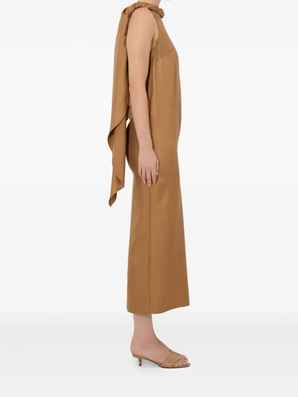 LouLou de Saison Susan midi-jurk met gedraaide kraag Bruin