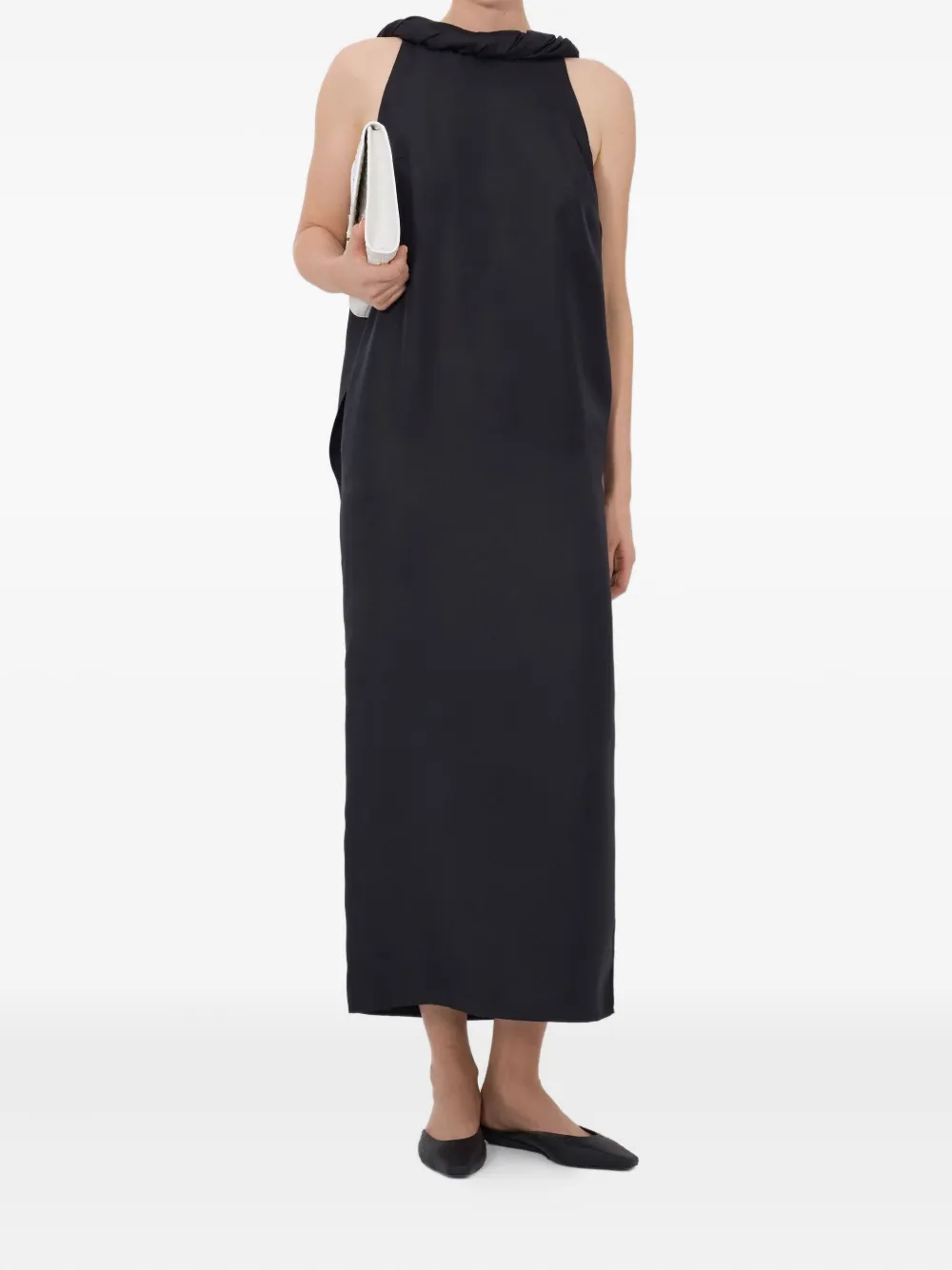 LouLou de Saison Midi-jurk met gedraaide kraag Zwart