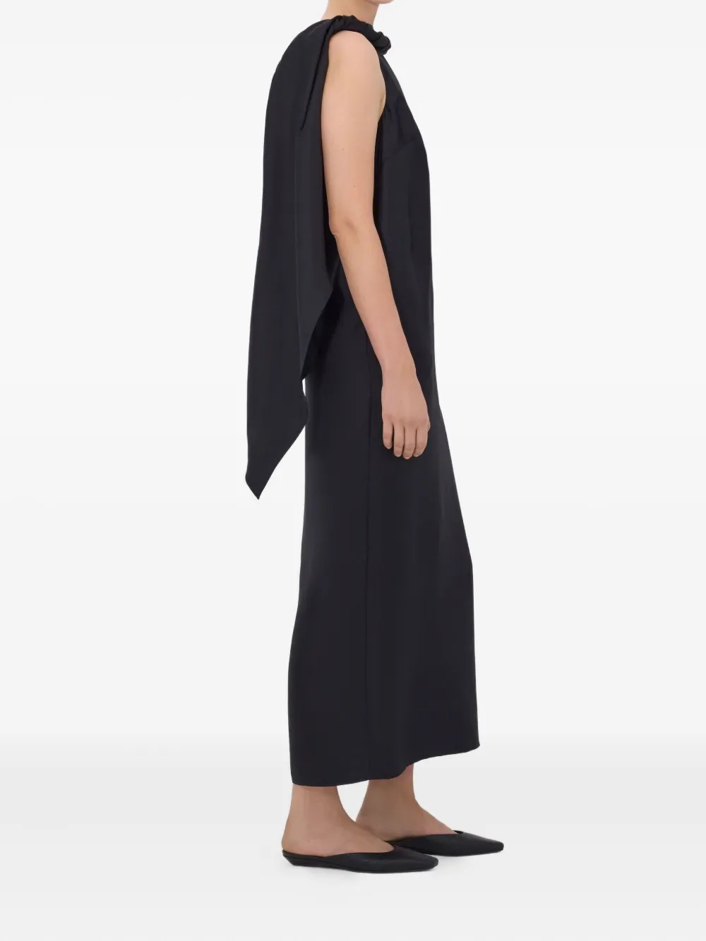 LouLou de Saison Midi-jurk met gedraaide kraag Zwart