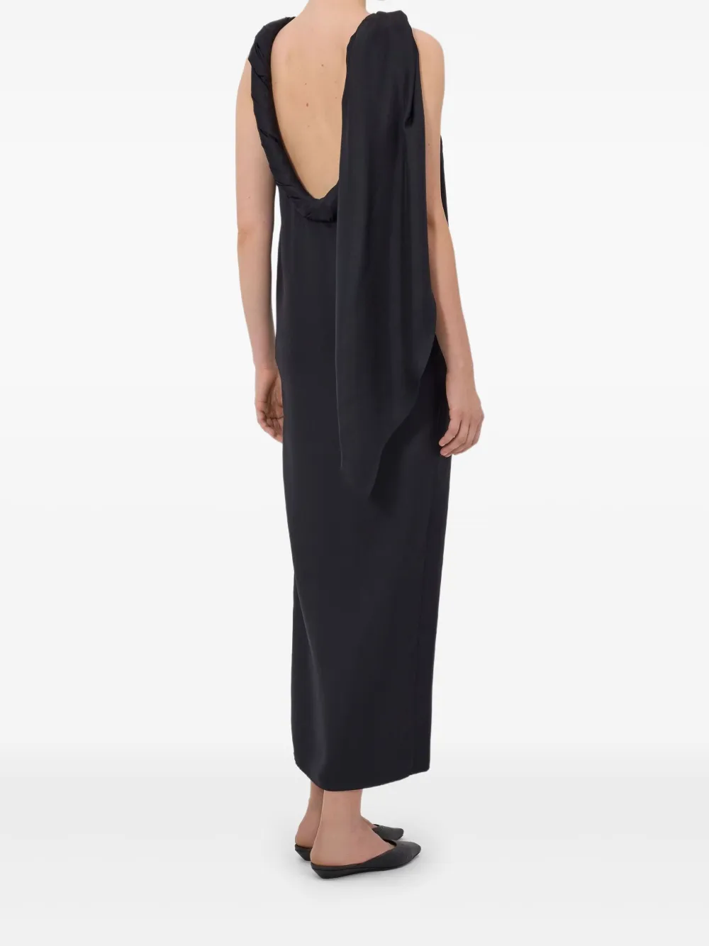 LouLou de Saison Midi-jurk met gedraaide kraag Zwart