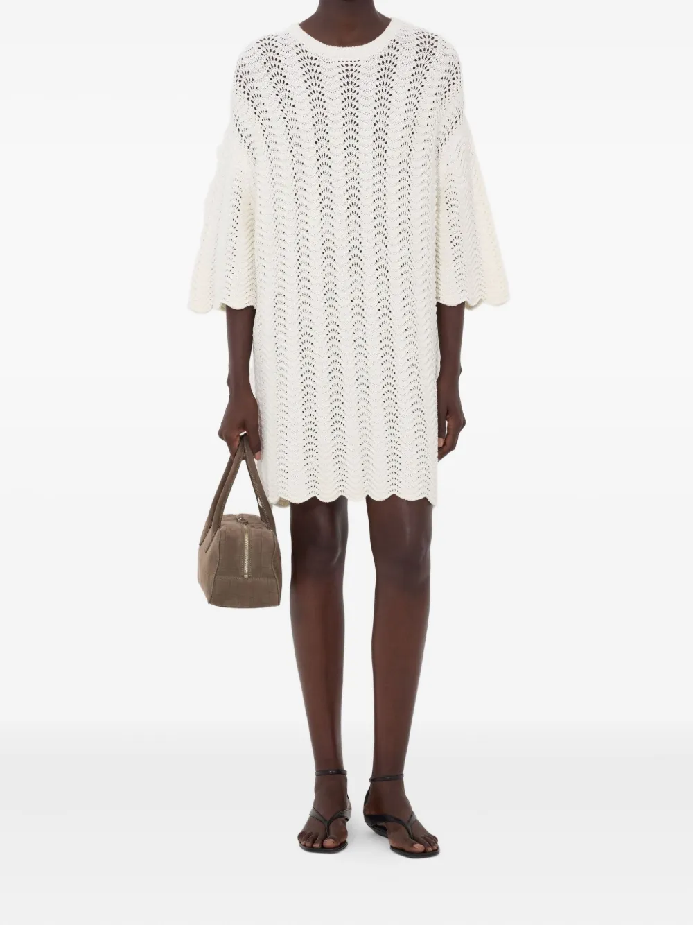 LouLou de Saison Wafa midi-jurk met ronde hals Beige