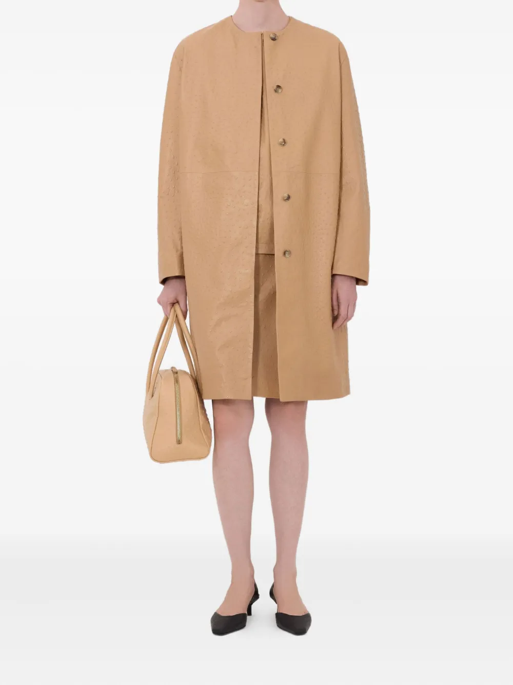 Loulou De Saison Yari Leather Coat In Neutral