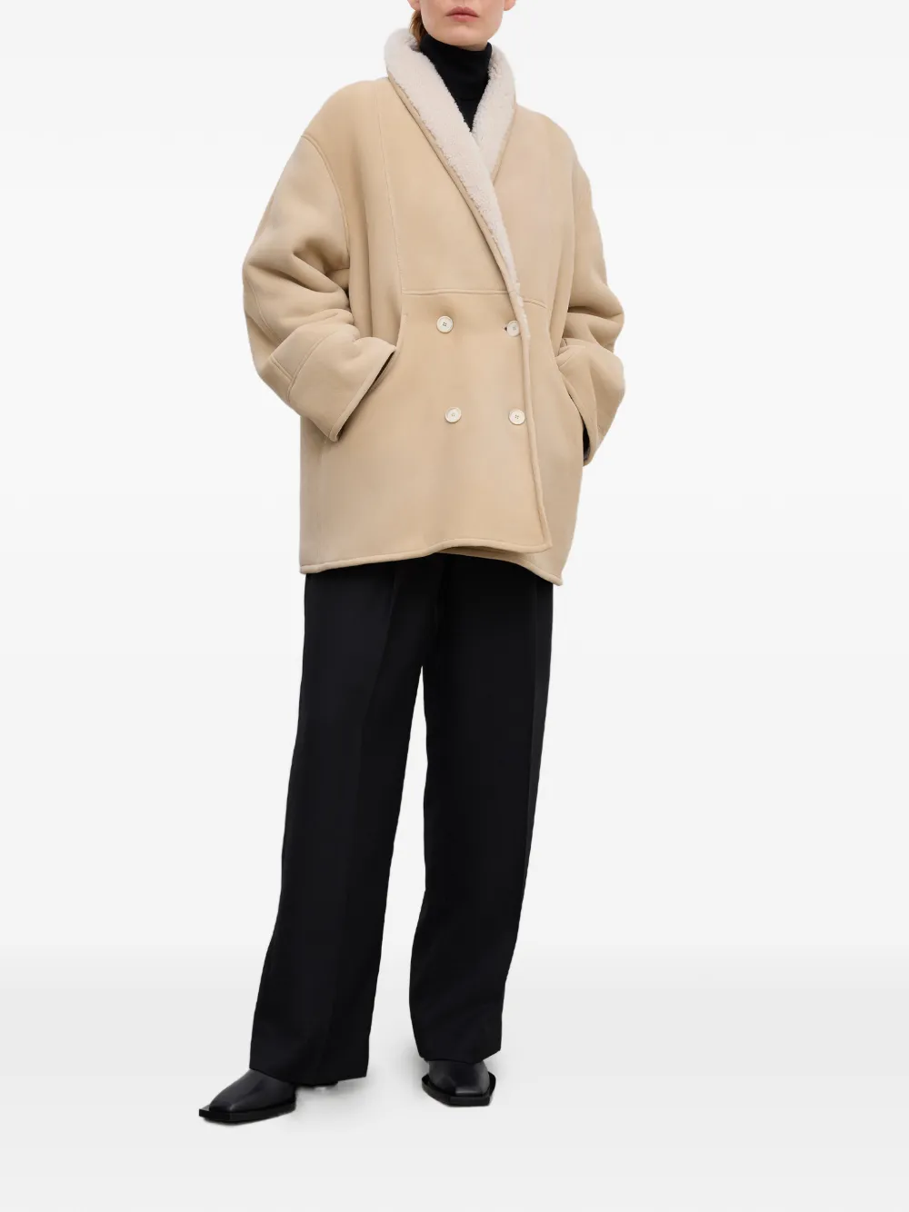 House Of Dagmar Shearling Double-breasted Jacket In Neutral