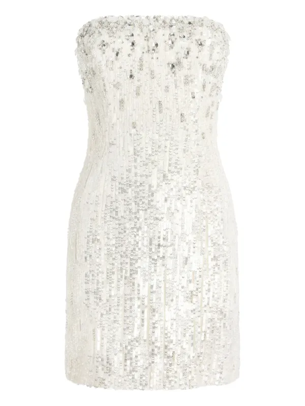 Jenny Packham Josette Sequined Embellished Mini Cocktail Dress | White