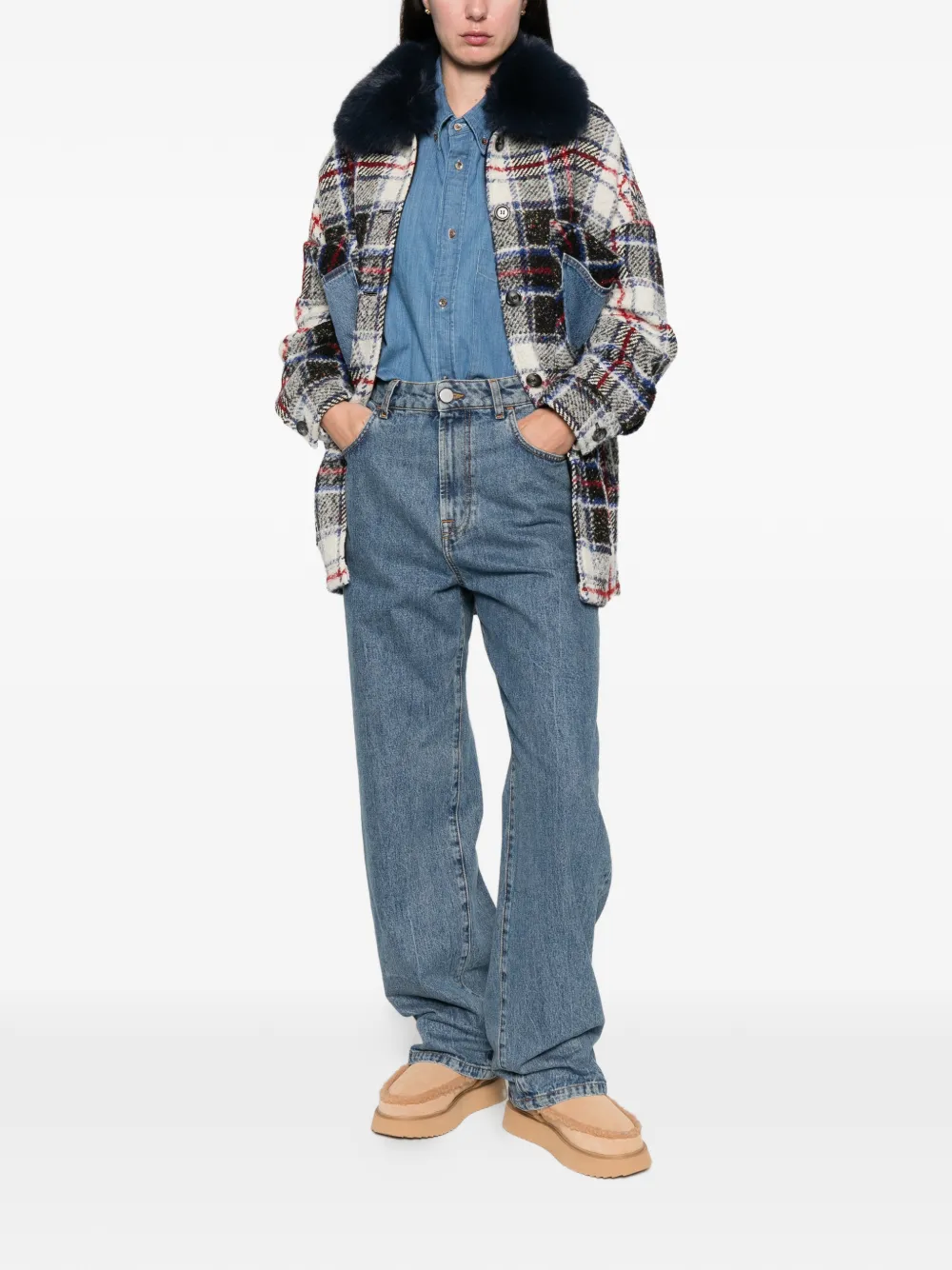 Ava Adore faux-fur-collar check-pattern coat | Faux Fur & Shearling Jackets | Image 2