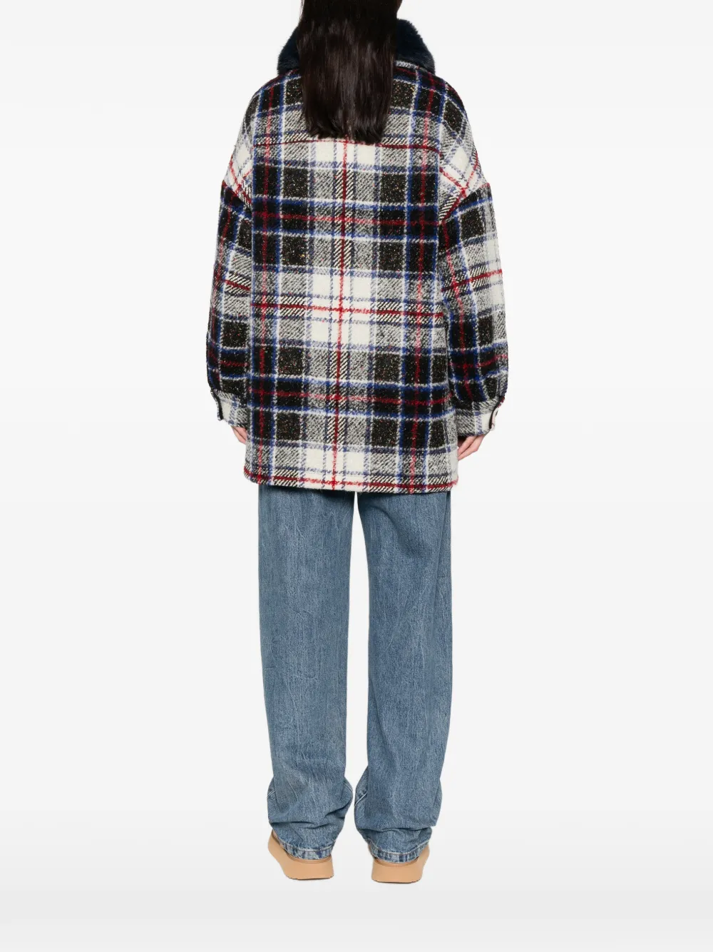 Ava Adore Faux-fur-collar Check-pattern Coat In Multi