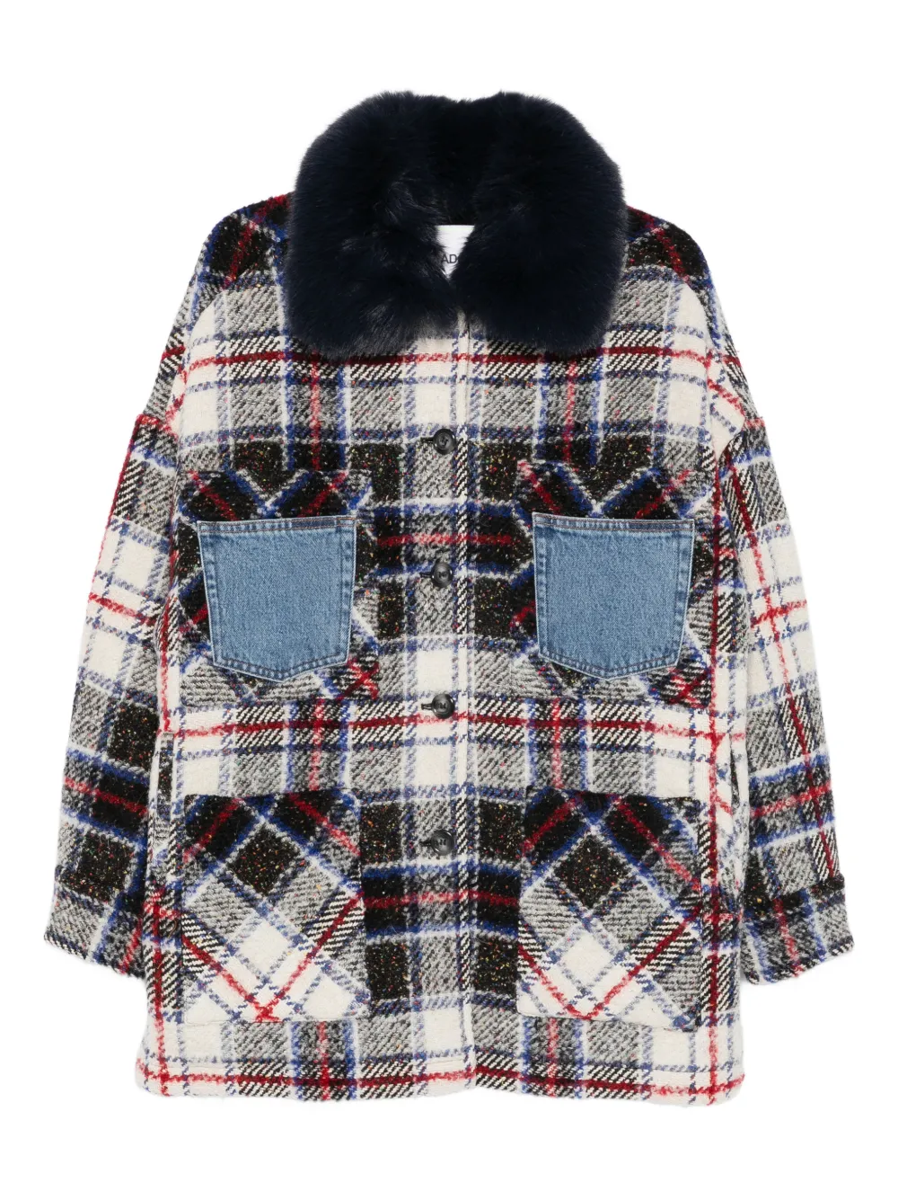 Ava Adore faux-fur-collar check-pattern coat | Black | Image 1