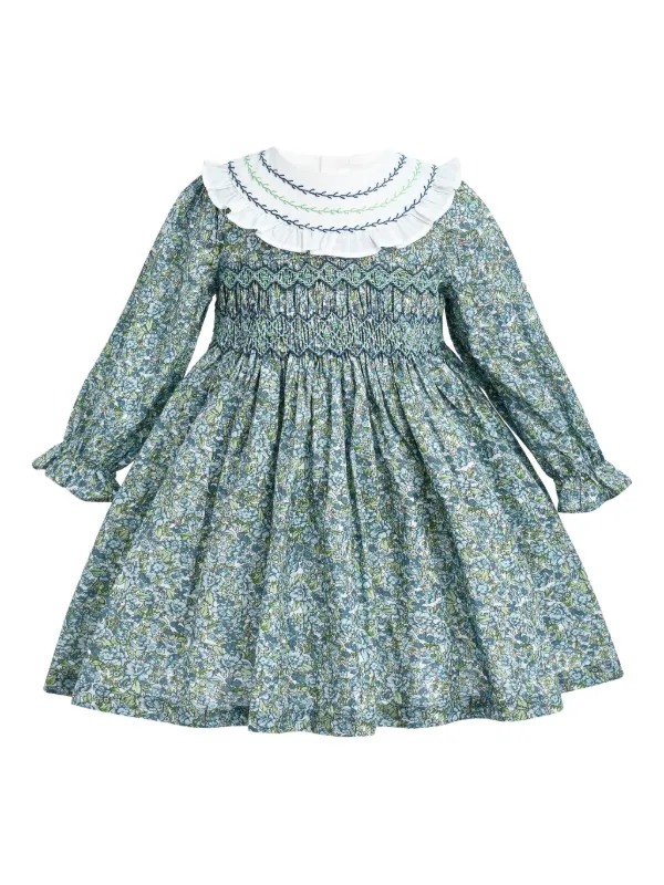 Tulleen smocked-effect long-sleeve Casual Dress | Blue