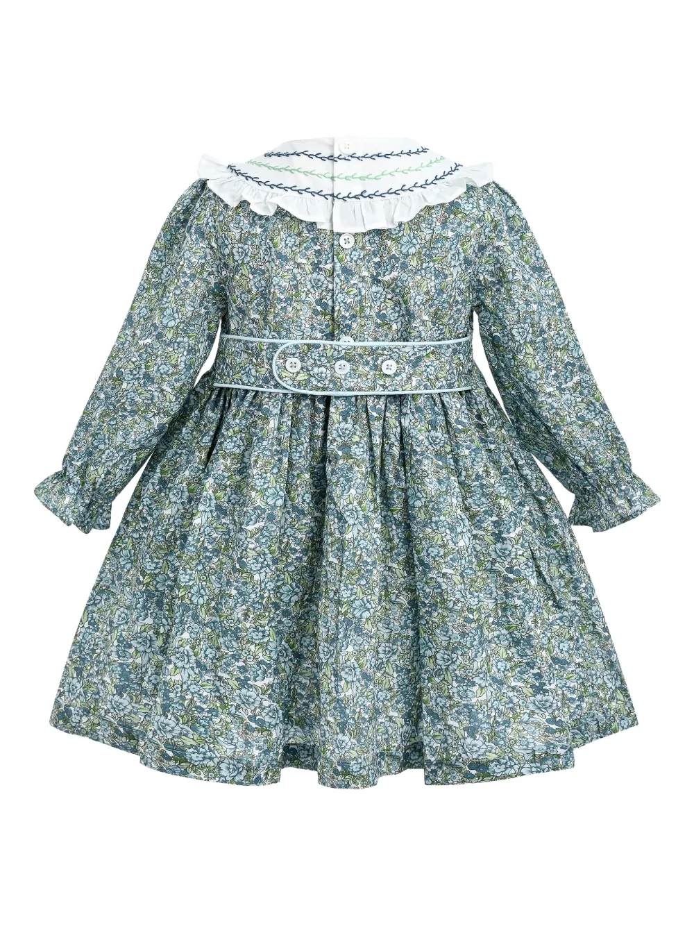 Tulleen Jurk met gesmockt effect en lange mouwen - Blauw