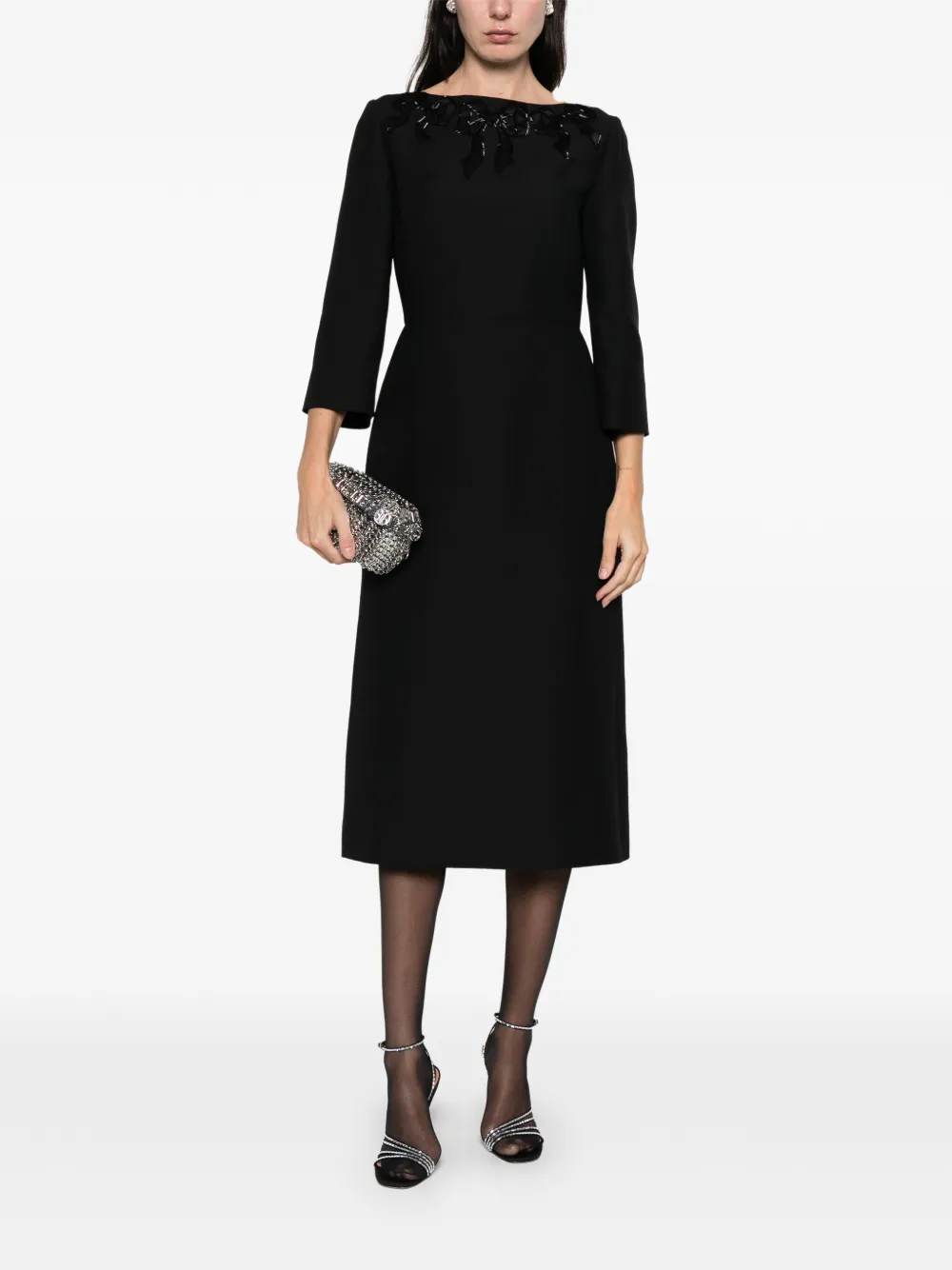 Valentino Beaded Midi Dress In Black