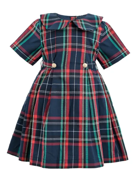 Tulleen plaid-pattern short-sleeve casual dress