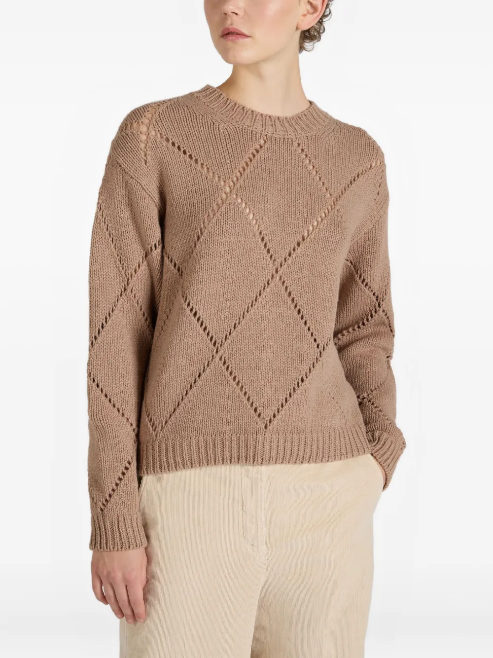  Slowear Diamond Pattern Wool Jumper - Neutrals 