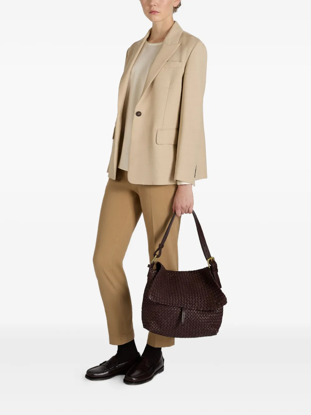 Slowear x Glanshirt satijnen blouse met ronde hals - Beige