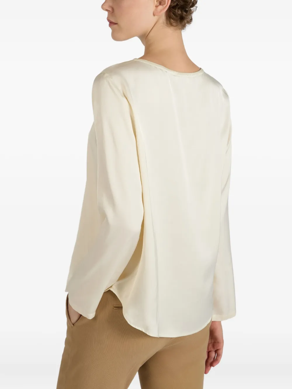 slowear x Glanshirt satijnen blouse met ronde hals Beige