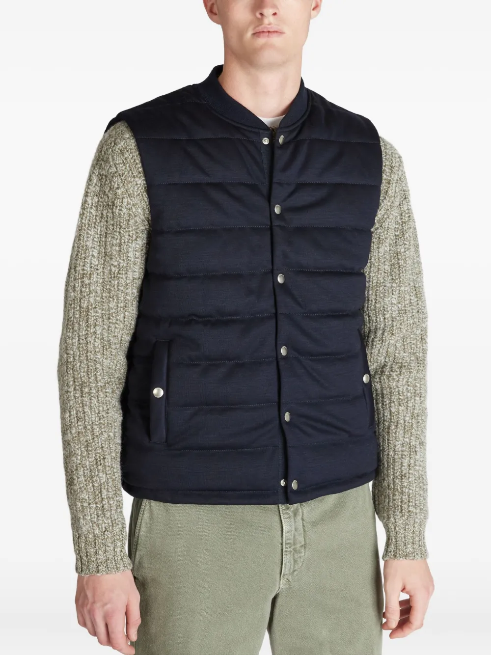 slowear Wollen gilet met paspelzakken Blauw